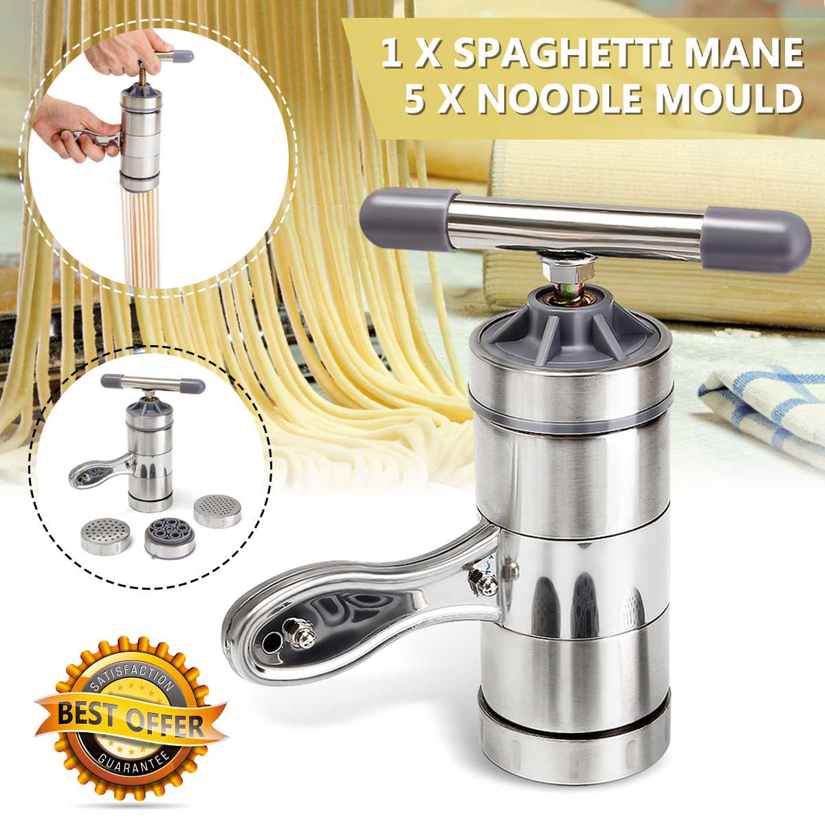 Stainless Steel Manual Pasta Machine Noodle Maker With 5 Pressing